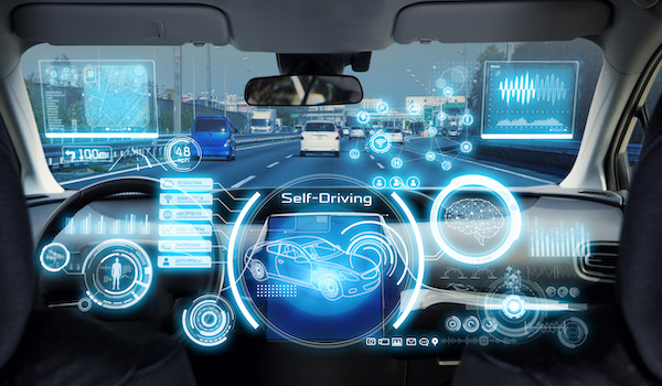 Cockpit of futuristic autonomous car.