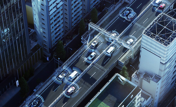 Automotive sensing system concept. Autonomous car. Driver assistant system. Adaptive cruise control.