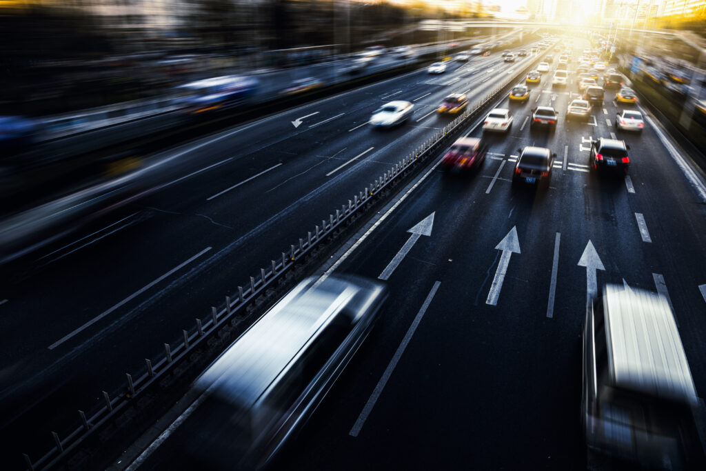 Cars on highway in rush hour traffic